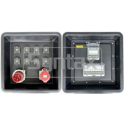 Syntax MD1 Three Phase 32A/5P HDPE Power Distribution Box IP67 Waterproof for Outdoor Events with UK 13A Sockets