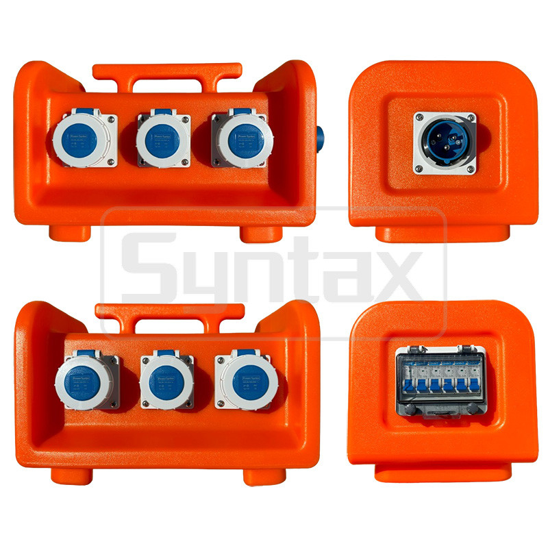 Syntax MS7 Single Phase 16A HDPE Portable Distribution Box IP67 With Breakers Easy Lifting 395x260x275mm