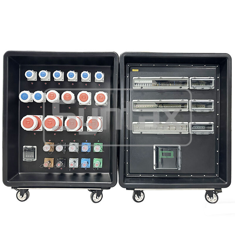 Syntax MD5 IP67 Waterproof 500A Three Phase HDPE Portable Power Distribution Box on Wheels with Powerlocks 500A for FIFA Sporting Events In Qatar